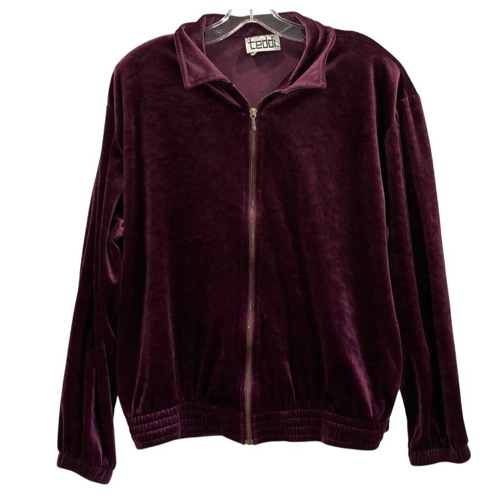 Teddi Velour Jacket Womens M Mauve Purple Full Zip Track Soft Vintage 80s 90s